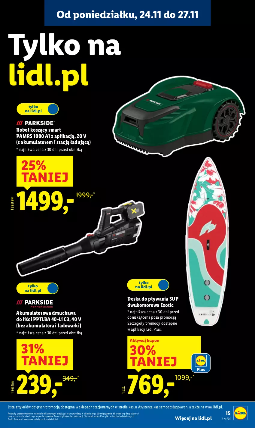 Gazetka promocyjna Lidl - GAZETKA - ważna 24.11 do 29.11.2025 - strona 17 - produkty: Akumulator, Dmuchawa do liści, Kosz, Robot