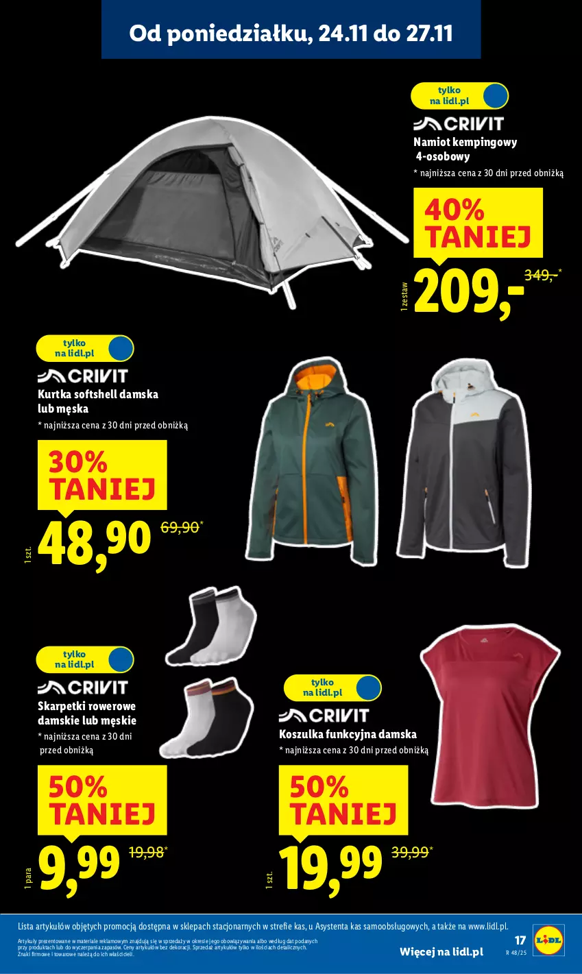 Gazetka promocyjna Lidl - GAZETKA - ważna 24.11 do 29.11.2025 - strona 19 - produkty: Karp, Kosz, Koszulka, Koszulka funkcyjna, Kurtka, Kurtka softshell, Namiot, Rower, Skarpetki