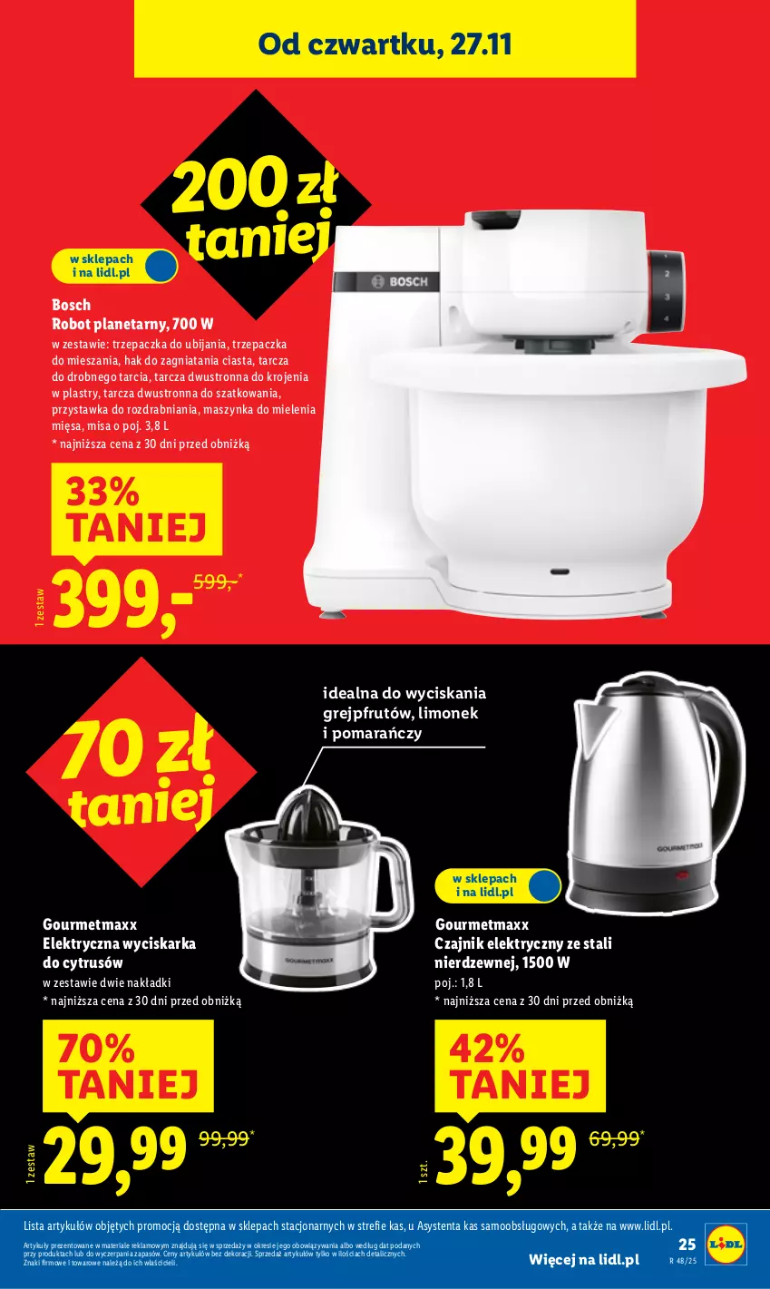 Gazetka promocyjna Lidl - GAZETKA - ważna 24.11 do 29.11.2025 - strona 27 - produkty: Bosch, Czajnik, Czajnik elektryczny, Grejpfrut, Maszynka, Maszynka do mielenia, Robot, Robot planetarny, Szynka, Trzepaczka, Wyciskarka