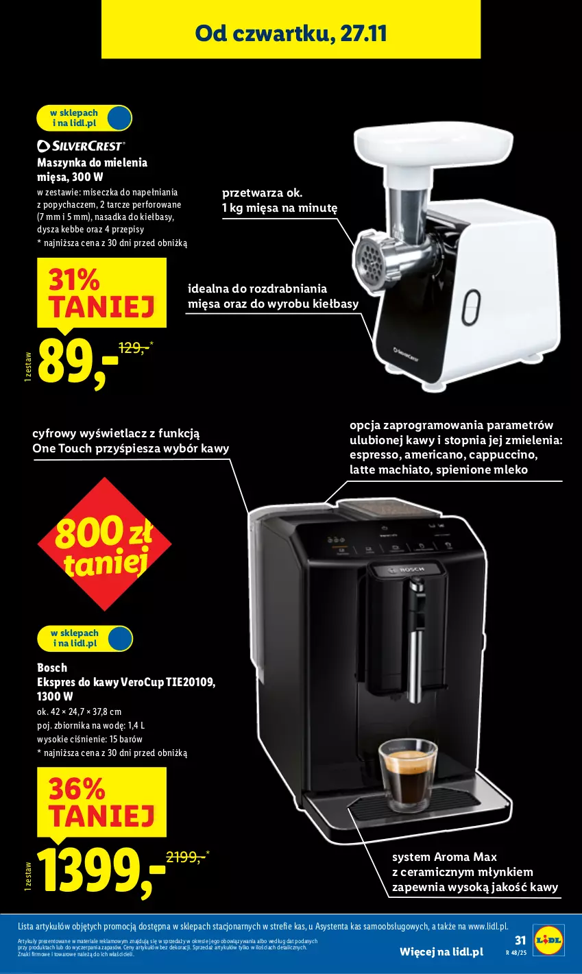 Gazetka promocyjna Lidl - GAZETKA - ważna 24.11 do 29.11.2025 - strona 35 - produkty: Bosch, Cappuccino, Chia, Gra, Maszynka, Maszynka do mielenia, Miseczka, Mleko, Sok, Szynka, Top