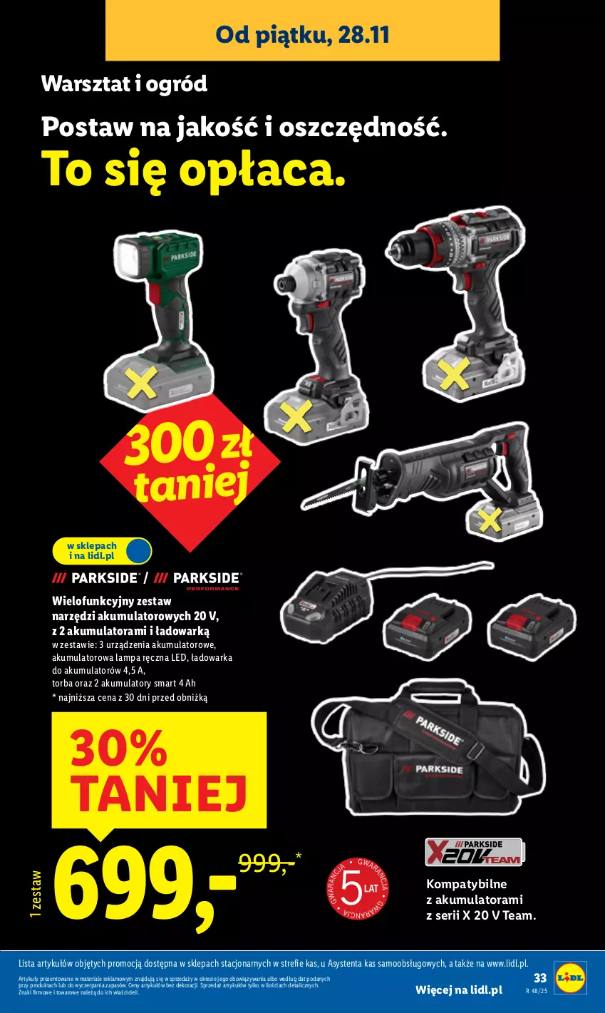 Gazetka promocyjna Lidl - GAZETKA - ważna 24.11 do 29.11.2025 - strona 37 - produkty: Akumulator, Lampa, Ogród, Ser, Torba, Warka, Zestaw narzędzi