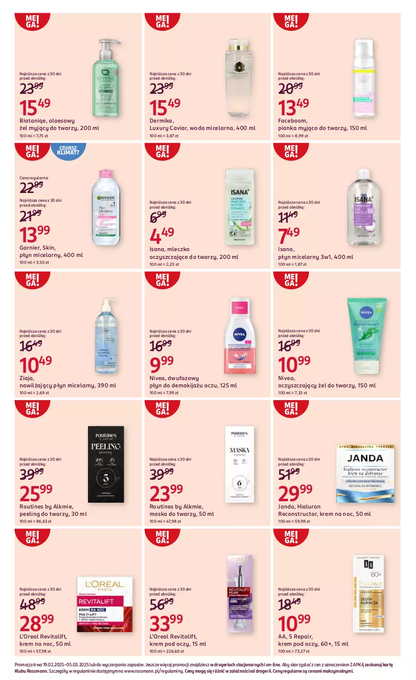 Gazetka promocyjna Rossmann - 19 lutego - ważna 19.02 do 05.03.2025 - strona 9 - produkty: Dermika, Fa, Garnier, Isana, Krem na noc, Krem pod oczy, Makijaż, Maska, Maska do twarzy, Mleczko, Nivea, Peeling, Płyn micelarny, Woda, Woda micelarna, Ziaja