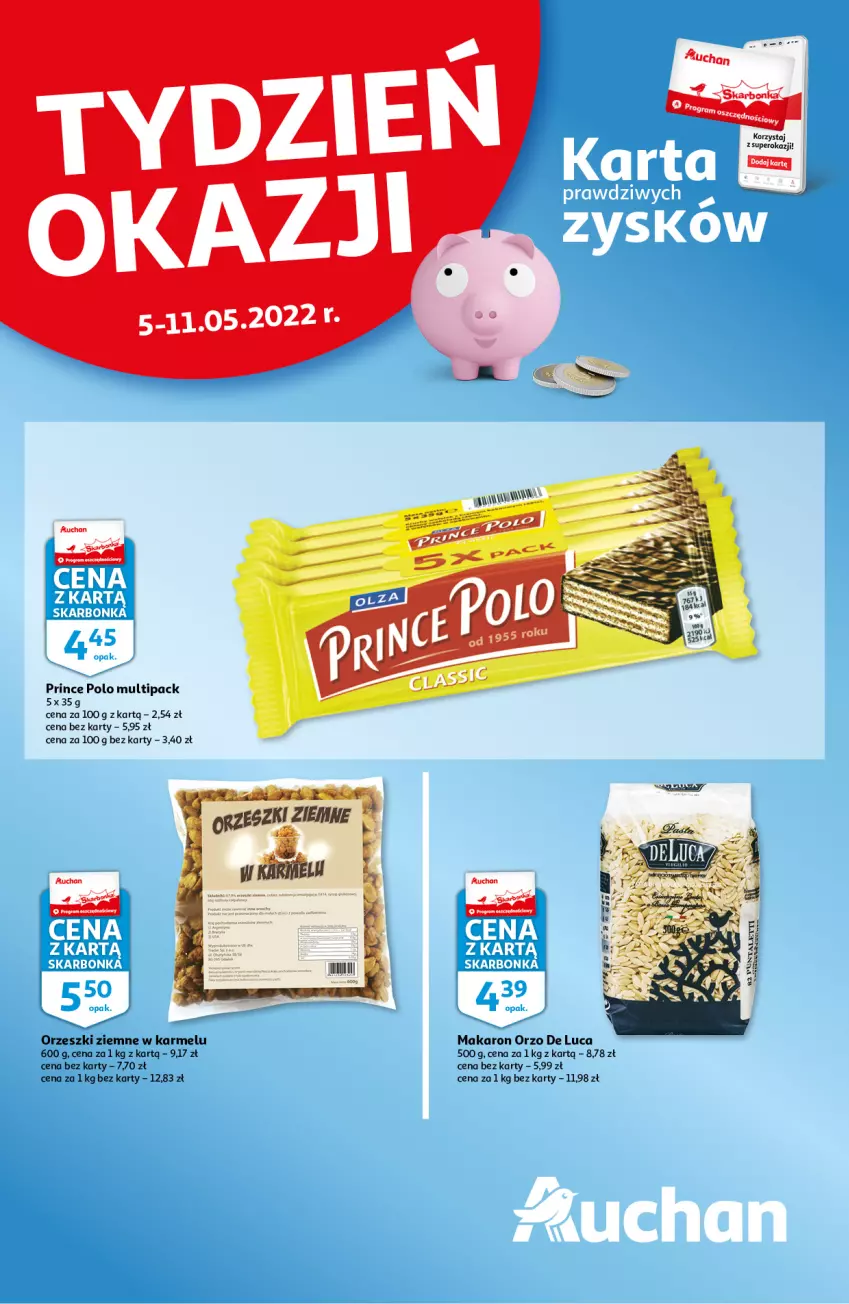 Gazetka promocyjna Auchan - Skarbonka #18 - ważna 05.05 do 11.05.2022 - strona 1 - produkty: Makaron, Orzeszki, Orzeszki ziemne, Prince Polo