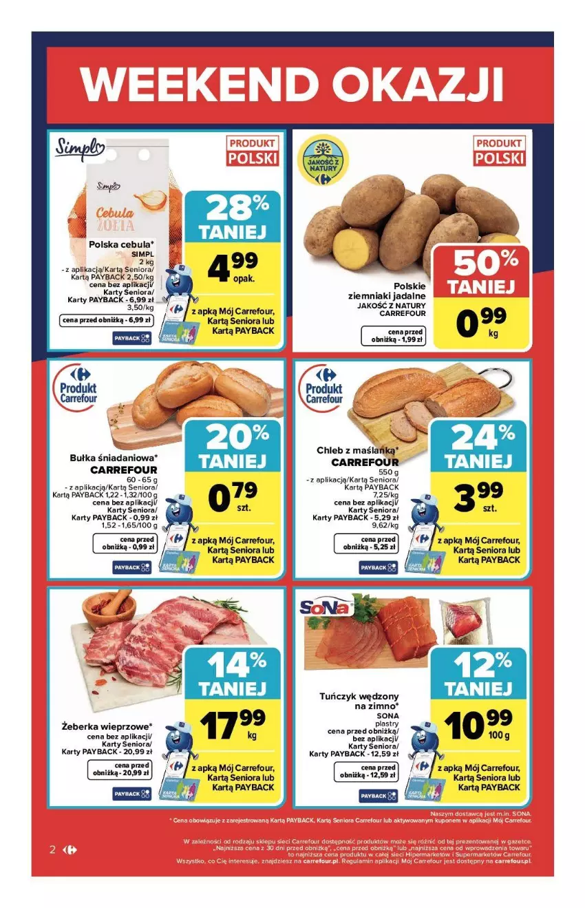 Gazetka promocyjna Carrefour - Gazetka Weekend okazji już od czwartku! - ważna 15.01 do 17.01.2026 - strona 2 - produkty: Bułka, Cebula, Chleb, Tuńczyk, Ziemniaki