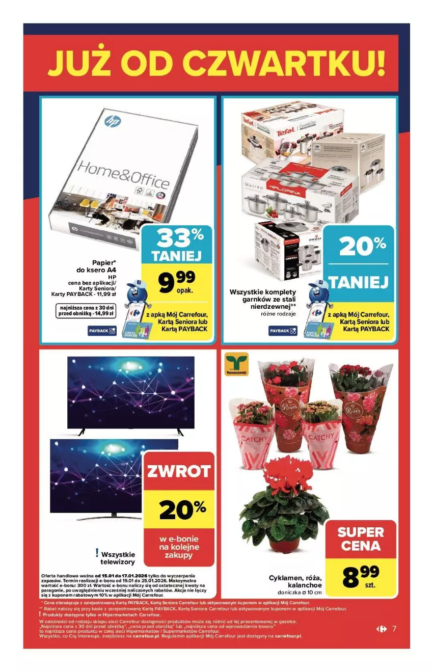 Gazetka promocyjna Carrefour - Gazetka Weekend okazji już od czwartku! - ważna 15.01 do 17.01.2026 - strona 7 - produkty: Cyklamen, Kalanchoe, Ser, Telewizor, Telewizory