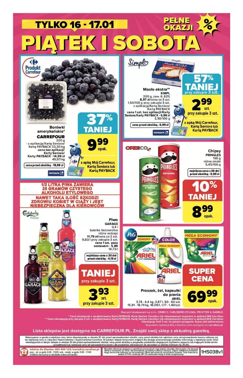Gazetka promocyjna Carrefour - Gazetka Weekend okazji już od czwartku! - ważna 15.01 do 17.01.2026 - strona 8 - produkty: Ariel, Chipsy, Kapsułki do prania, Masło, Piwo, Pringles