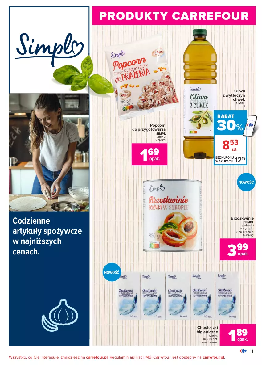 Gazetka promocyjna Carrefour - Gazetka Carrefour - ważna 09.08 do 21.08.2021 - strona 11 - produkty: Artykuły spożywcze, Brzoskwinie, Chusteczki, Popcorn, Syrop