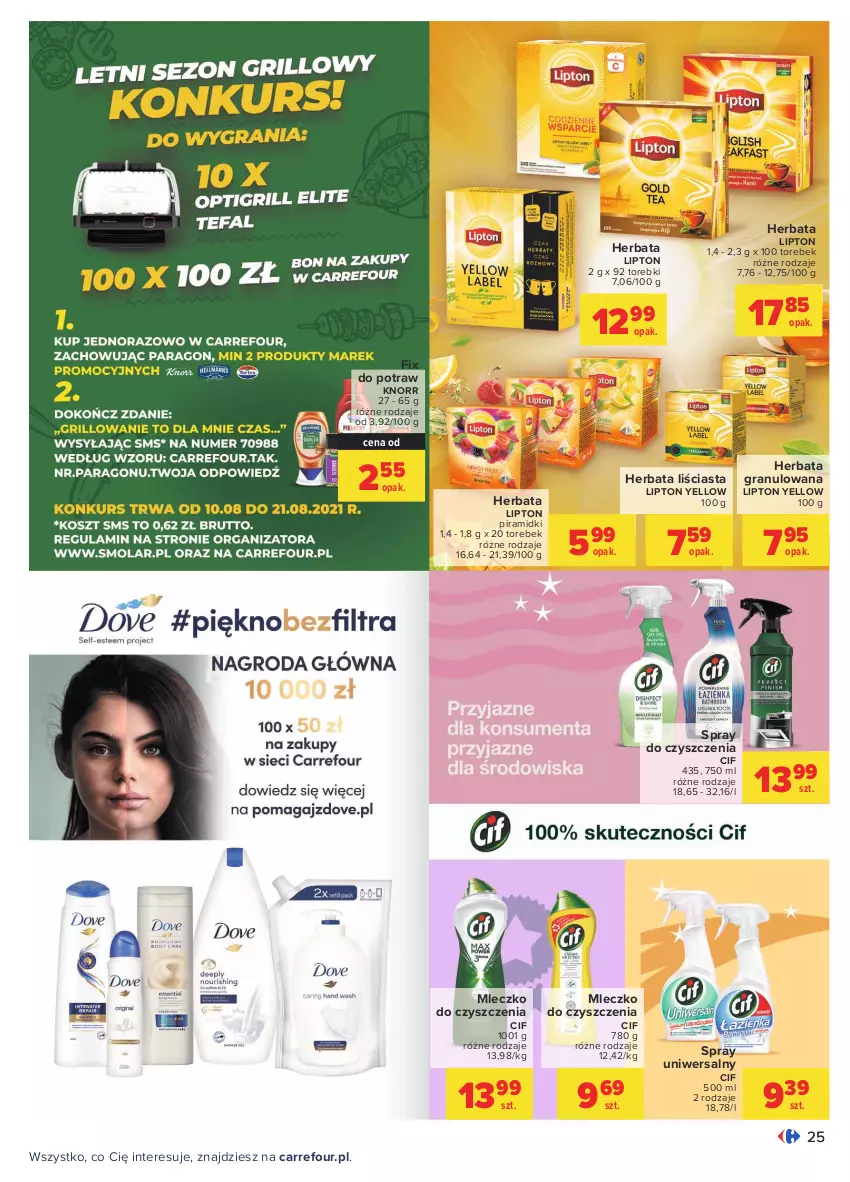 Gazetka promocyjna Carrefour - Gazetka Carrefour - ważna 09.08 do 21.08.2021 - strona 25 - produkty: Cif, Gra, Herbata, Knorr, Lipton, Mleczko, Spray do czyszczenia