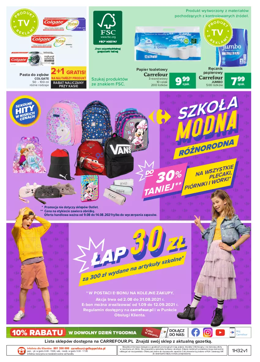 Gazetka promocyjna Carrefour - Gazetka Carrefour - ważna 09.08 do 21.08.2021 - strona 41 - produkty: Colgate, Gra, LG, Olej, Papier, Papier toaletowy, Pasta do zębów, Plecak, Ręcznik