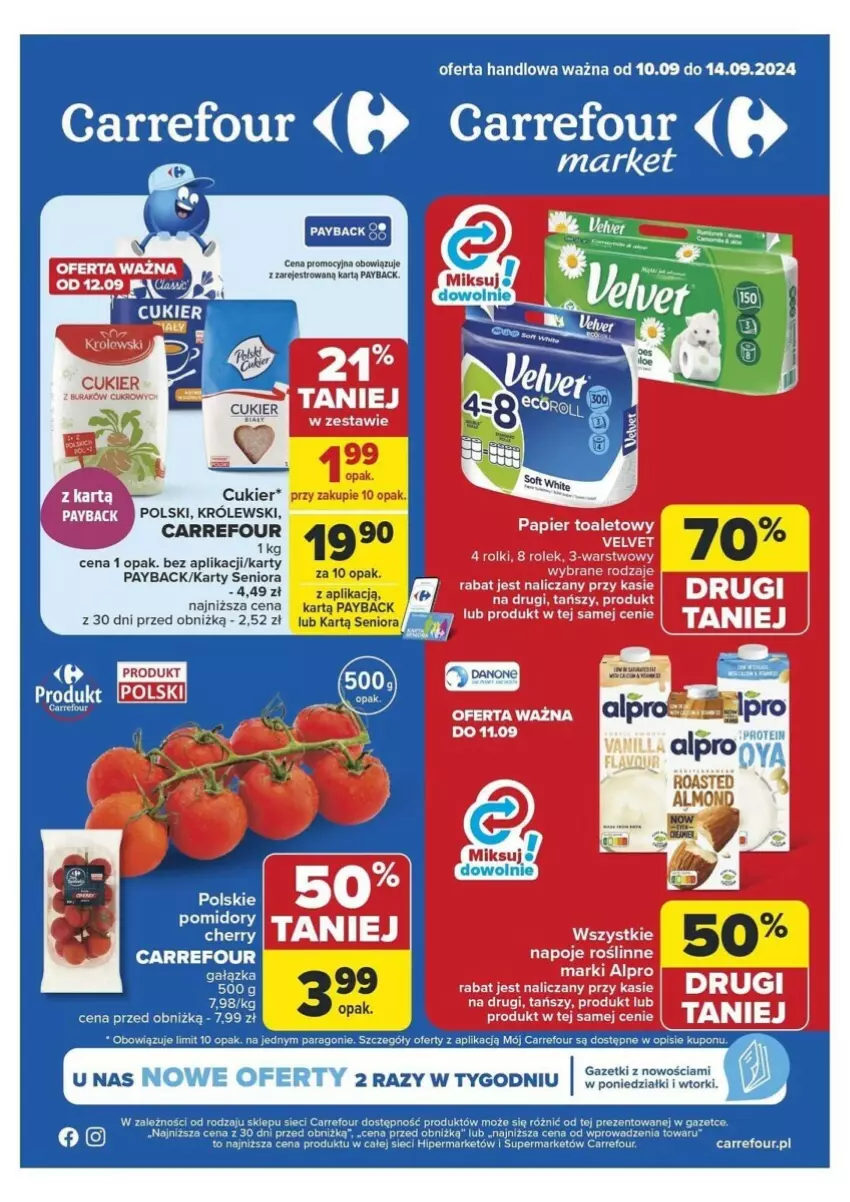 Gazetka promocyjna Carrefour - ważna 10.09 do 14.09.2024 - strona 1 - produkty: Cukier, Danone, Fa, Gra, Królewski, Pomidory