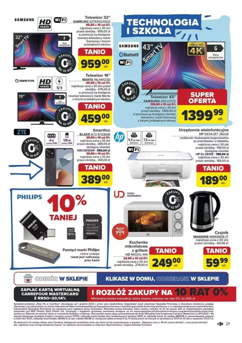 Gazetka promocyjna Carrefour - ważna 10.09 do 14.09.2024 - strona 14 - produkty: Czajnik, Fa, Gra, Grill, HP, Kosz, Manta, Philips, Por, Rum, Samsung, Smartfon, Tablet, Telewizor, Telewizory, Top, Tran, Urządzenie wielofunkcyjne