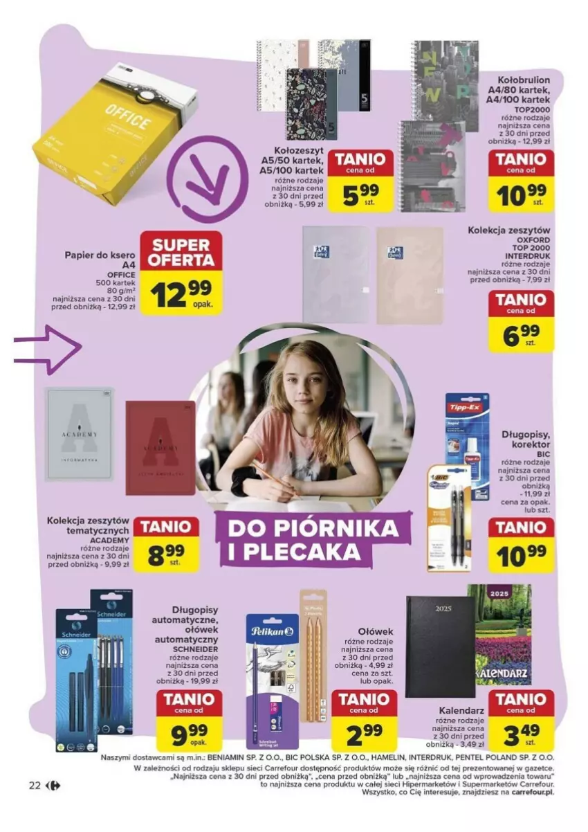 Gazetka promocyjna Carrefour - ważna 10.09 do 14.09.2024 - strona 15 - produkty: BIC, Długopis, Fa, Kalendarz, Lion, Papier, Papier do ksero, Piórnik, Ser, Top