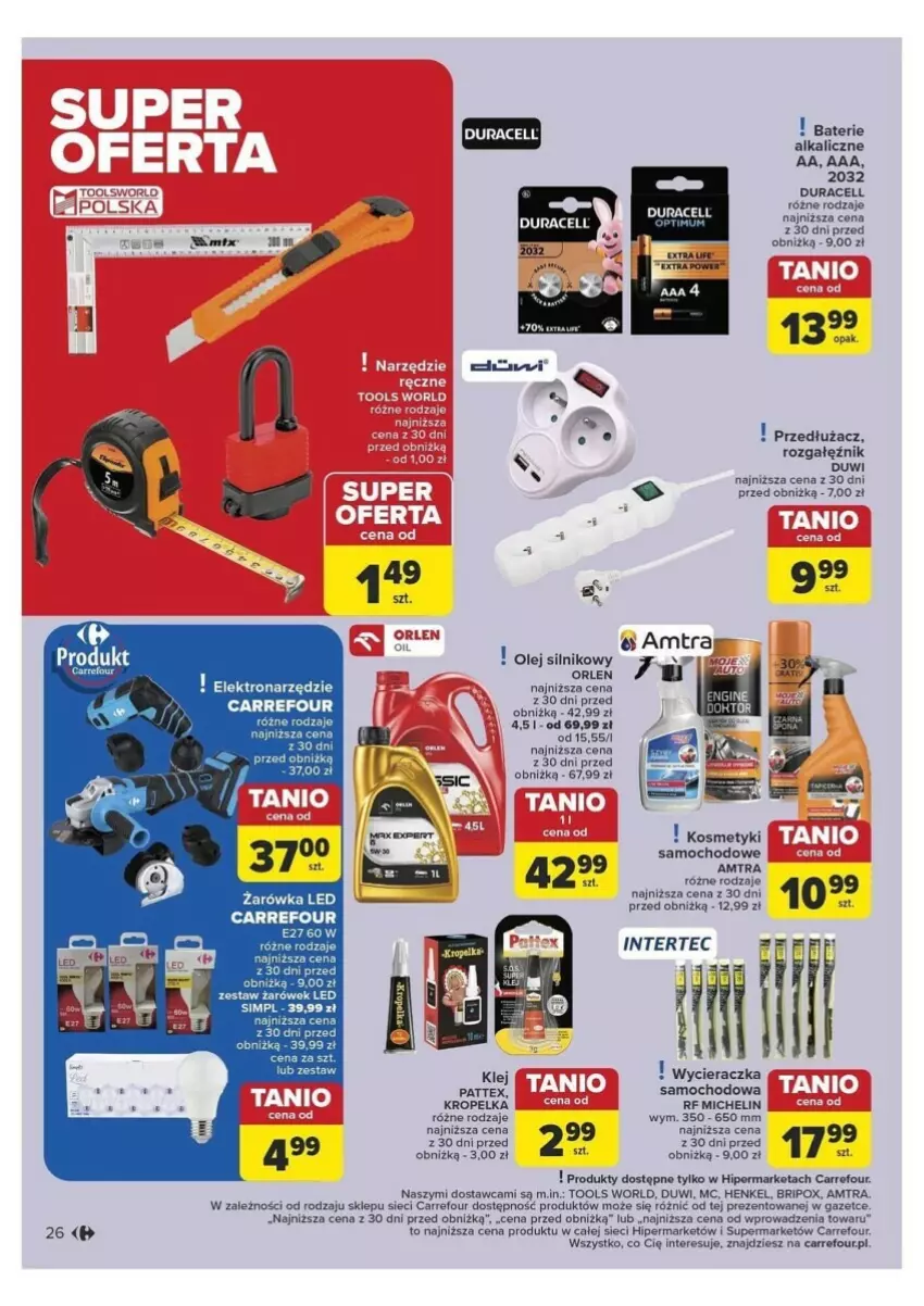 Gazetka promocyjna Carrefour - ważna 10.09 do 14.09.2024 - strona 19 - produkty: Duracell, Fa, Klej, Michelin, Olej, Olej silnikowy, Por, Rozgałęźnik, Wycieraczka