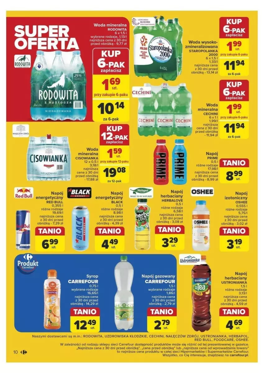 Gazetka promocyjna Carrefour - ważna 10.09 do 14.09.2024 - strona 2 - produkty: Cisowianka, Fa, Herbapol, Napój, Napój gazowany, Napój izotoniczny, Oshee, Red Bull, Sok, Staropolanka, Woda, Woda mineralna