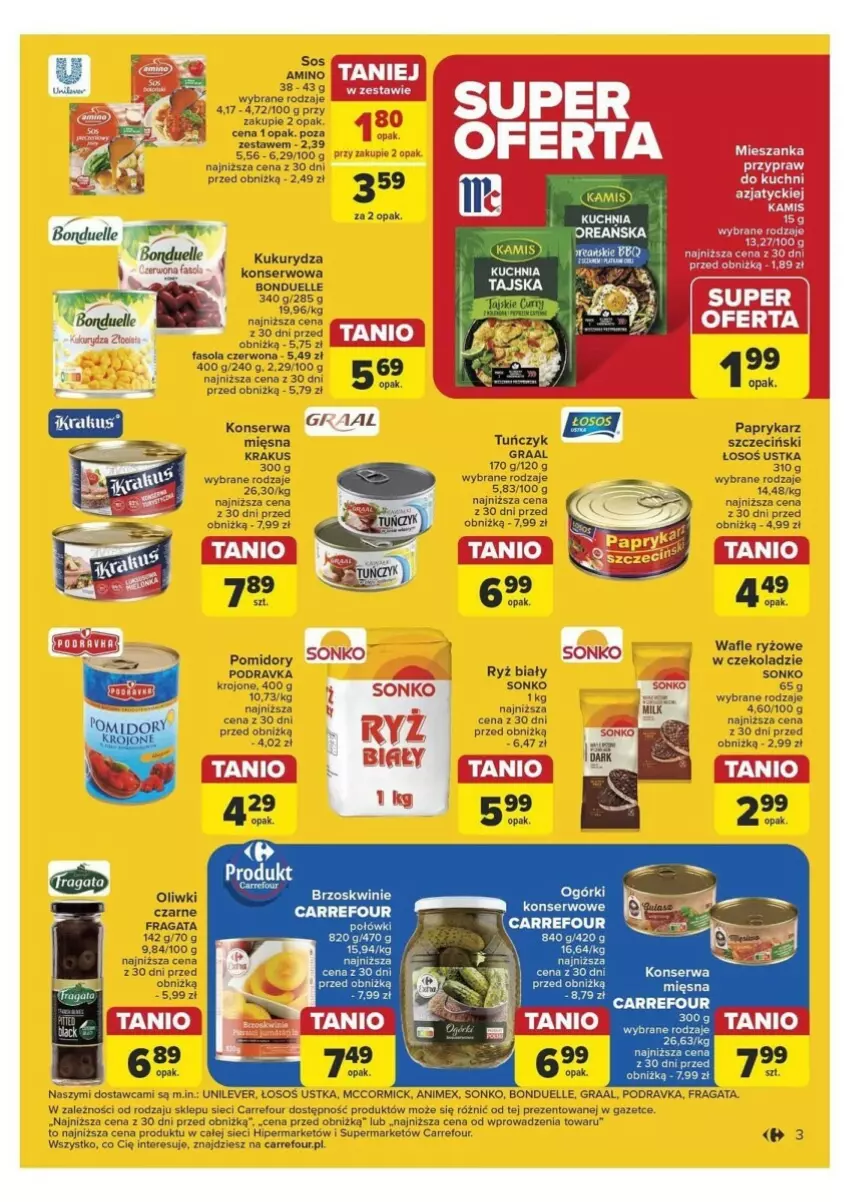 Gazetka promocyjna Carrefour - ważna 10.09 do 14.09.2024 - strona 23 - produkty: Bonduelle, Brzoskwinie, Fa, Fasola, Gra, Graal, Krakus, Kuchnia, Kukurydza, Kukurydza konserwowa, LG, Oliwki, Oliwki czarne, Papryka, Paprykarz, Paprykarz szczeciński, Podravka, Pomidory, Ryż, Ryż biały, Ser, Sonko, Sos, Tuńczyk, Wafle