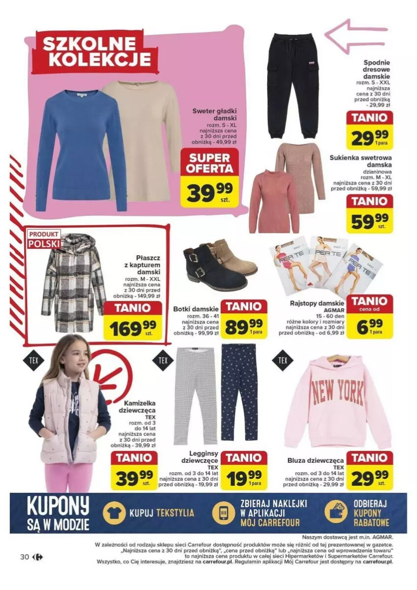 Gazetka promocyjna Carrefour - ważna 10.09 do 14.09.2024 - strona 24 - produkty: Bluza, Botki, Dres, Kamizelka, Płaszcz, Rajstopy, Spodnie, Spodnie dresowe, Sukienka, Sweter, Top