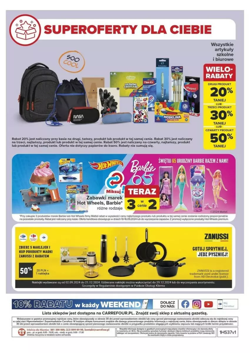 Gazetka promocyjna Carrefour - ważna 10.09 do 14.09.2024 - strona 26 - produkty: Barbie, Biuro, Fa, Hot Wheels, HP, Klej, Koc, Mattel, O nas, Papier, Ser, Sok