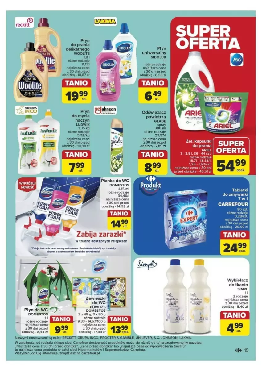 Gazetka promocyjna Carrefour - ważna 10.09 do 14.09.2024 - strona 7 - produkty: Domestos, Ludwik, Płyn do prania, Płyn do wc, Ser, Tablet, Woolite, Zawieszki, Zmywarki