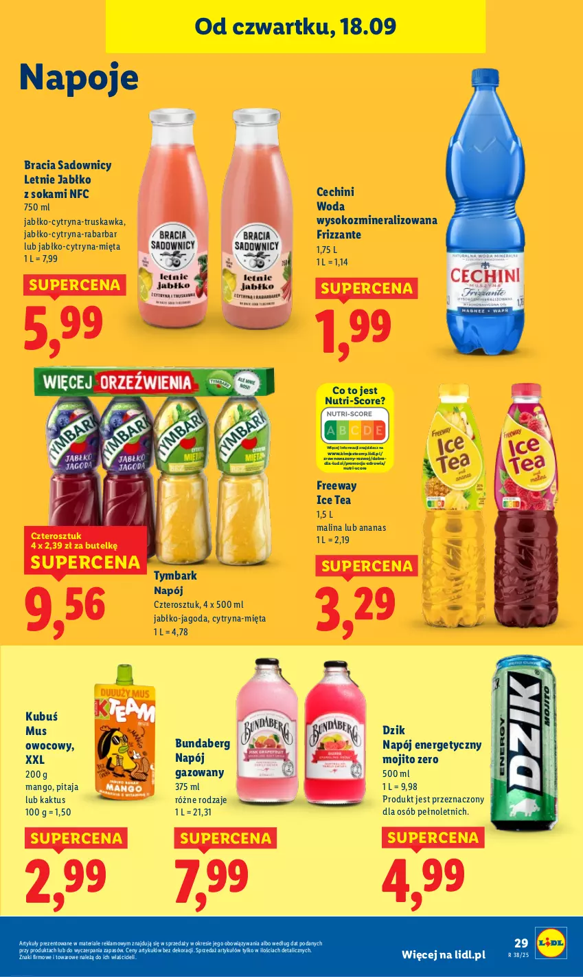 Gazetka promocyjna Lidl - GAZETKA - ważna 18.09 do 20.09.2025 - strona 33 - produkty: Ananas, Ice tea, Kaktus, Kubuś, Mango, Mięta, Mus, Napój, Napój energetyczny, Napój gazowany, Napoje, Sok, Tymbark, Wazon, Woda