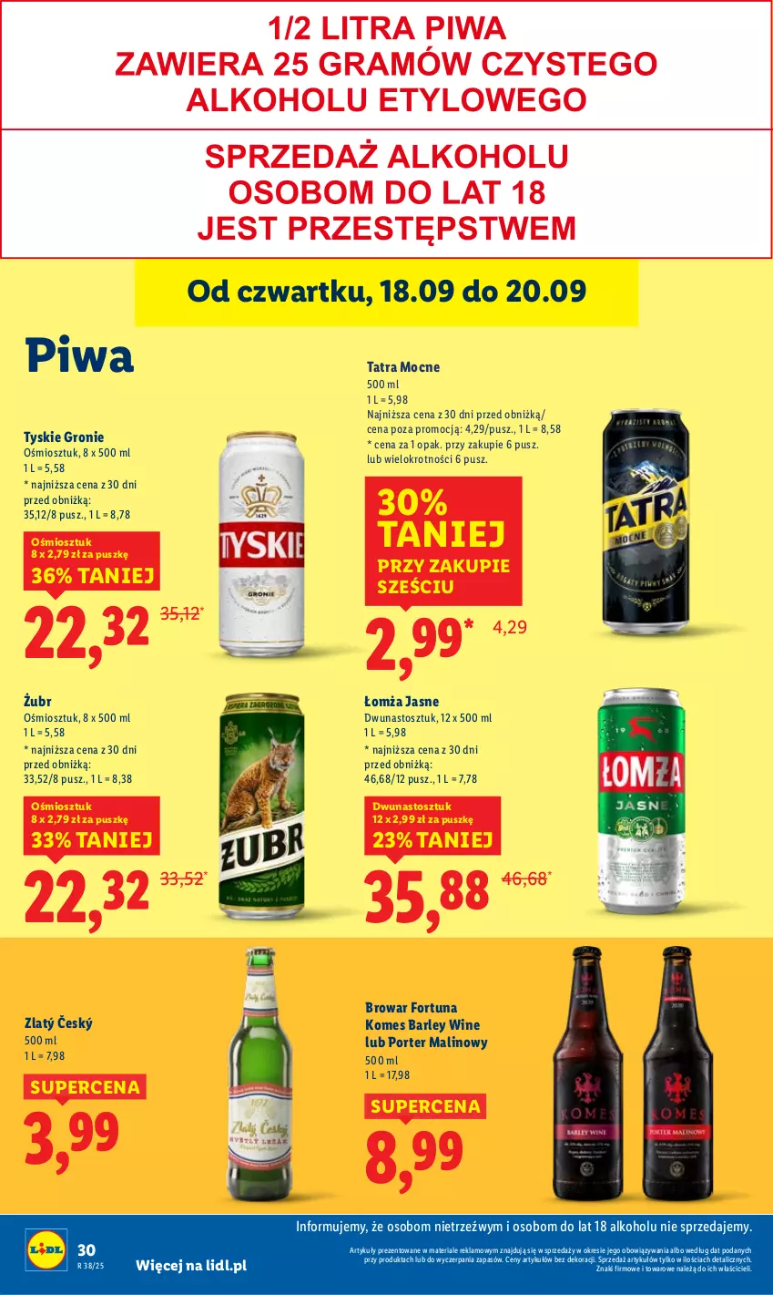 Gazetka promocyjna Lidl - GAZETKA - ważna 18.09 do 20.09.2025 - strona 36 - produkty: Fortuna, Piwa, Por, Tatra, Tyskie