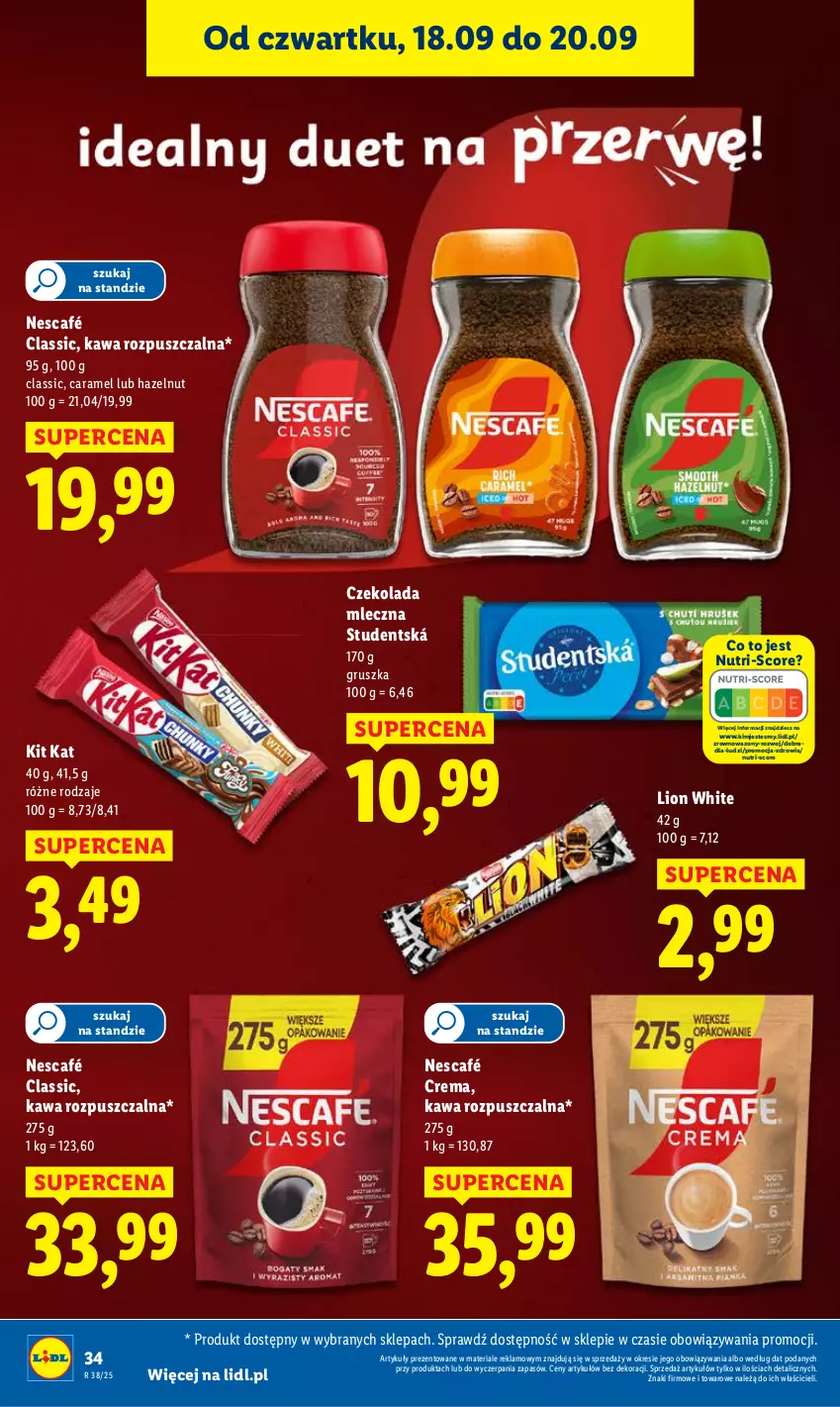 Gazetka promocyjna Lidl - GAZETKA - ważna 18.09 do 20.09.2025 - strona 40 - produkty: Czekolada, Czekolada mleczna, Kawa, Kawa rozpuszczalna, Kit Kat, Lion, Nescafé, Wazon