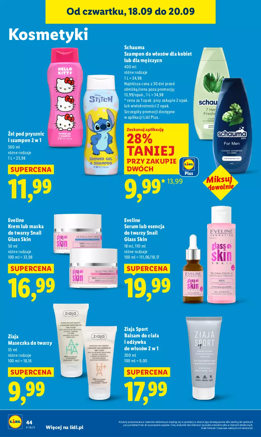Gazetka promocyjna Lidl - GAZETKA - ważna 18.09 do 20.09.2025 - strona 52 - produkty: Balsam do ciała, Eveline, Maska, Maska do twarzy, Odżywka, Por, Rum, Schauma, Ser, Serum, Sport, Szampon, Ziaja