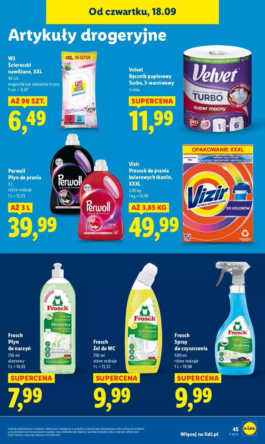 Gazetka promocyjna Lidl - GAZETKA - ważna 18.09 do 20.09.2025 - strona 53 - produkty: Bryza, Frosch, Papier, Perwoll, Płyn do prania, Proszek do prania, Ręcznik, Spray do czyszczenia, Velvet, Vizir