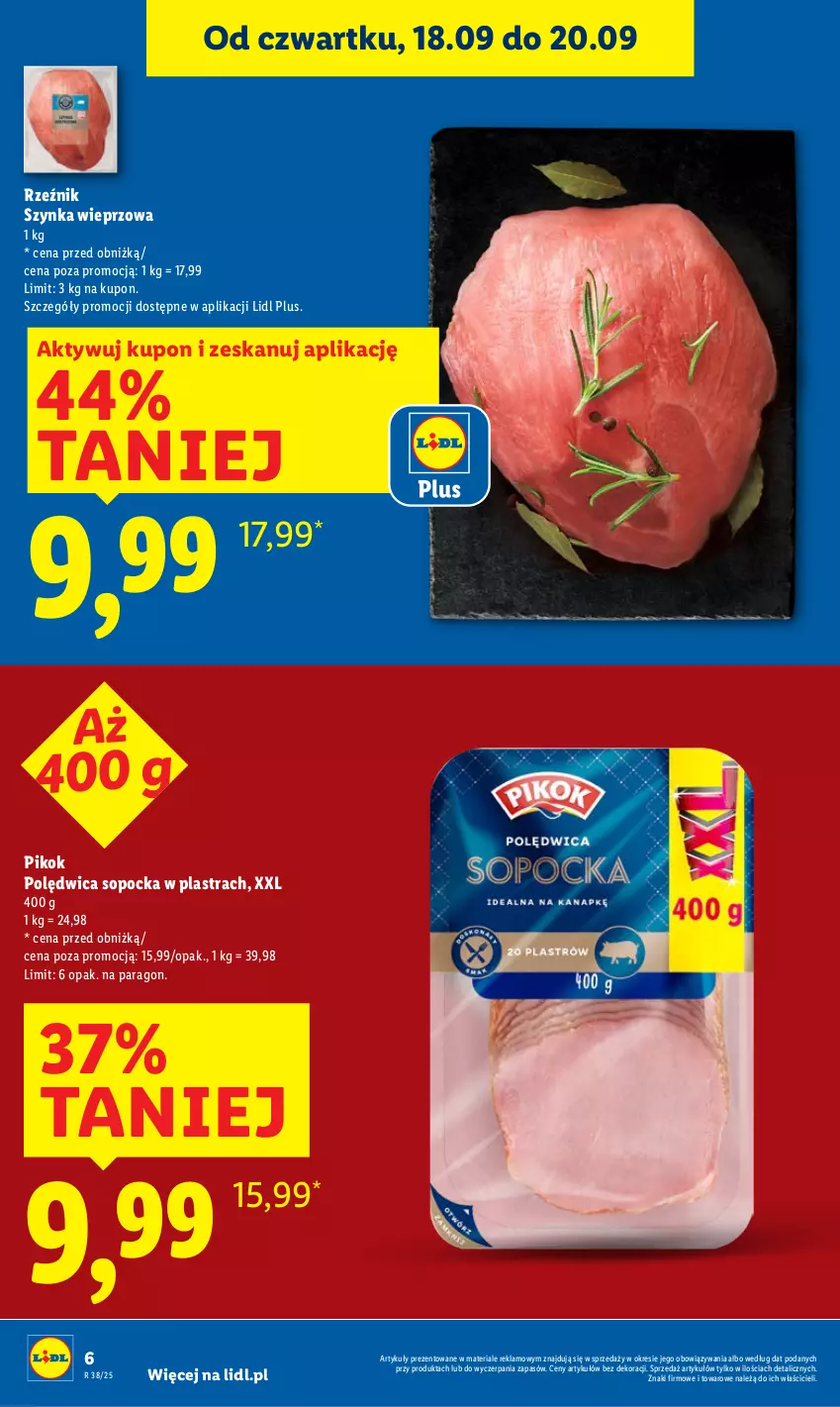 Gazetka promocyjna Lidl - GAZETKA - ważna 18.09 do 20.09.2025 - strona 6 - produkty: PIKOK, Polędwica, Szynka, Szynka wieprzowa