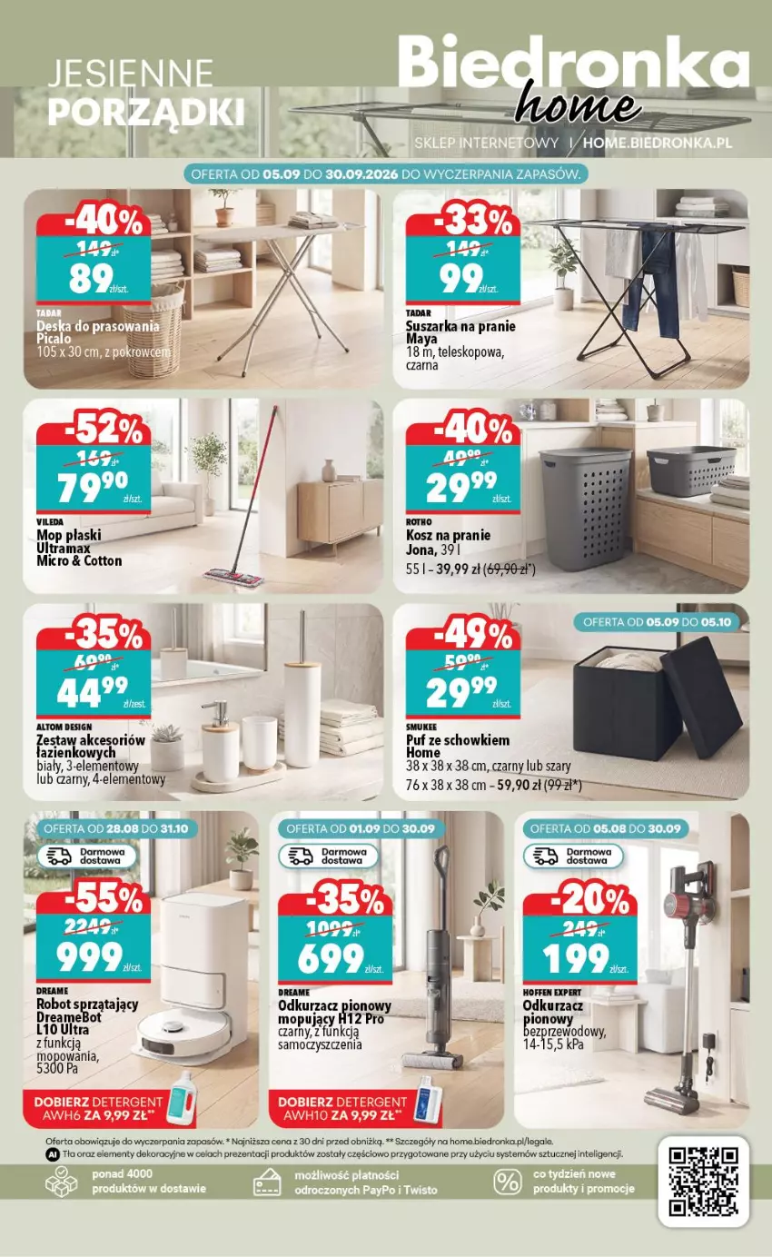 Gazetka promocyjna Biedronka - Biedronka Home - ważna 05.09 do 12.09.2026 - strona 5 - produkty: Intel, Kosz, Mop, Odkurzacz, Puf, Rama, Robot, Suszarka, Teleskop