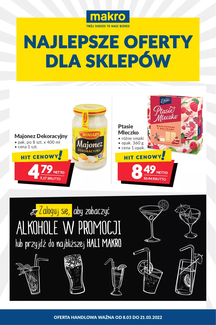 Gazetka promocyjna Makro - [Oferta promocyjna] Artykuły spożywcze i przemysłowe - ważna 08.03 do 21.03.2022 - strona 1 - produkty: Majonez, Mleczko, Ptasie mleczko