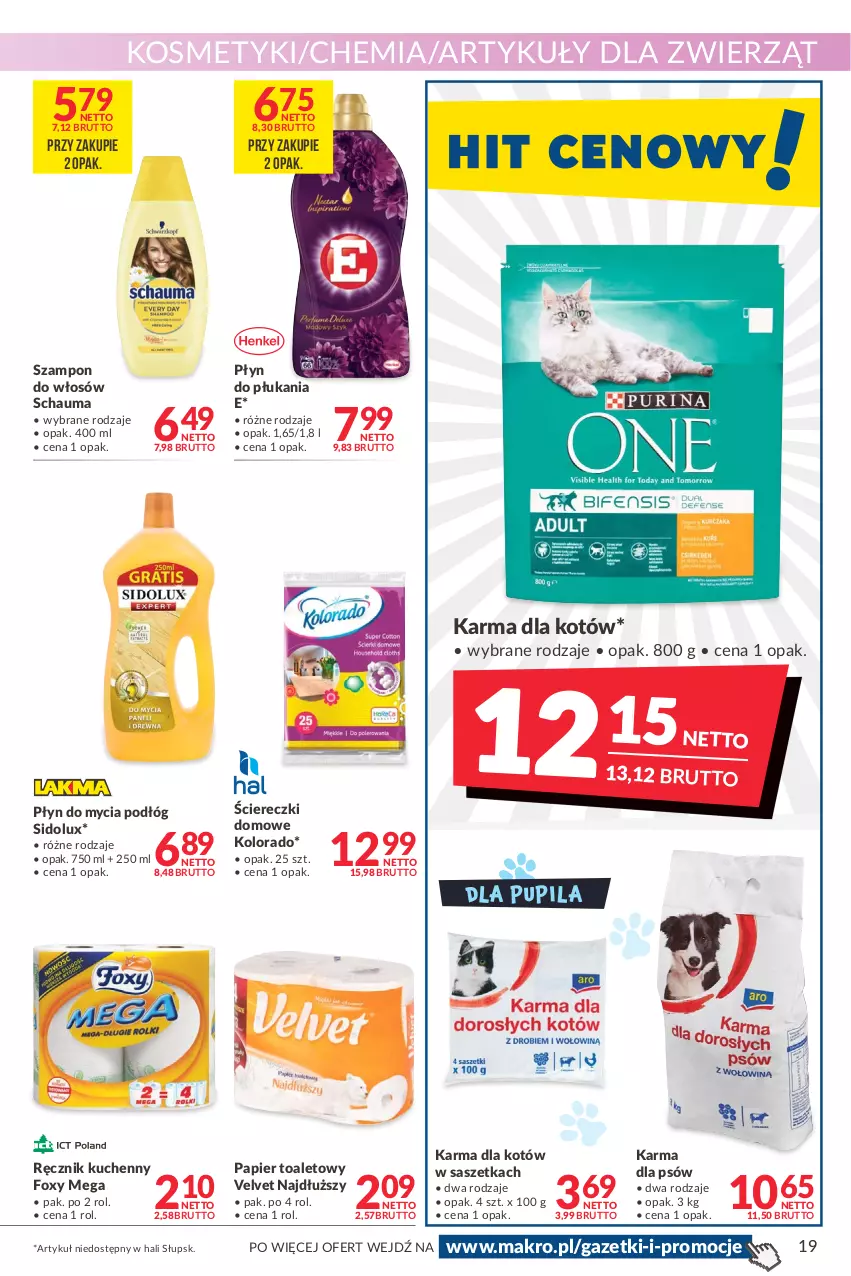 Gazetka promocyjna Makro - [Oferta promocyjna] Artykuły spożywcze i przemysłowe - ważna 08.03 do 21.03.2022 - strona 19 - produkty: Foxy, Kolorado, Papier, Papier toaletowy, Płyn do mycia, Płyn do mycia podłóg, Płyn do płukania, Ręcznik, Ręcznik kuchenny, Schauma, Sidolux, Szampon, Velvet