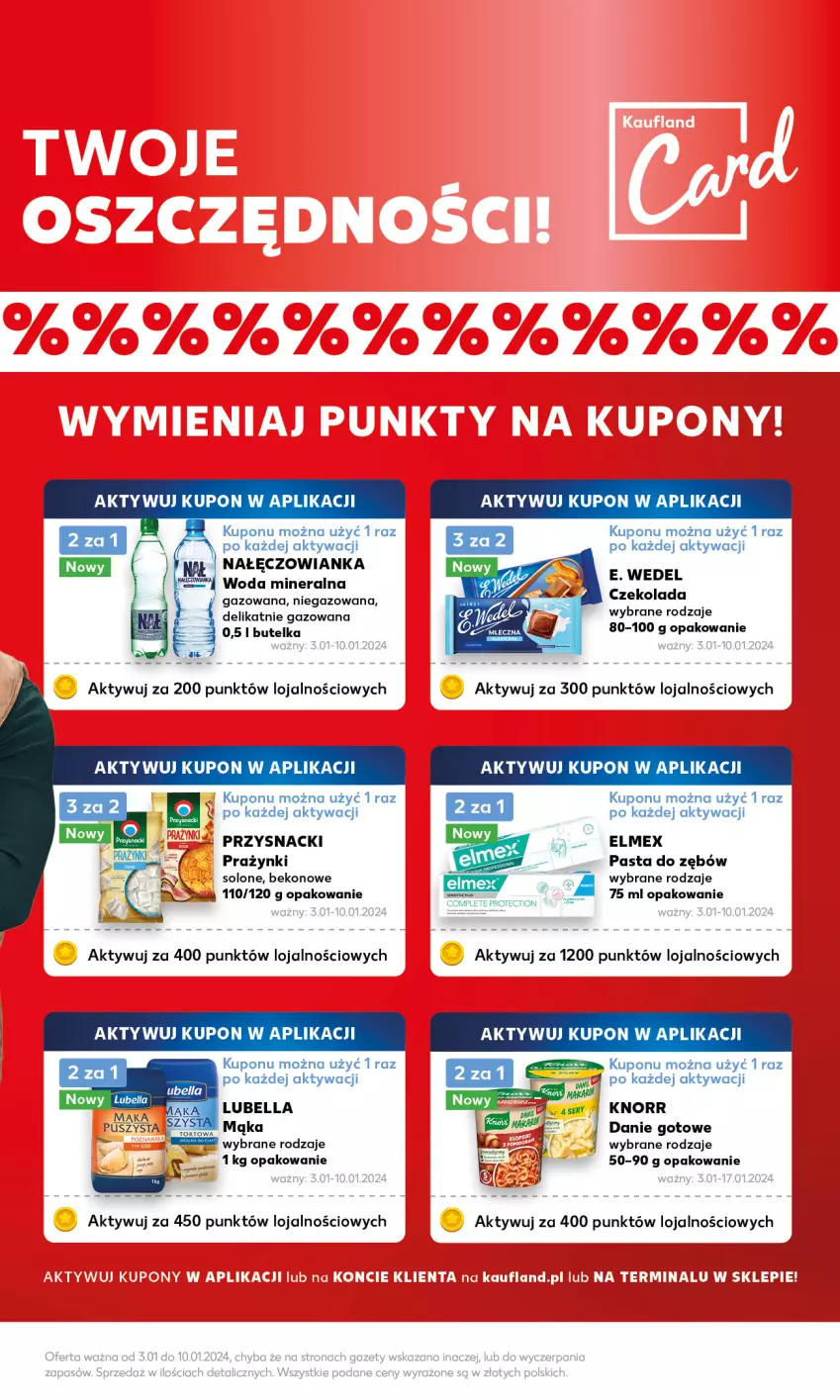 Gazetka promocyjna Kaufland - Mocny Start - ważna 08.01 do 10.01.2024 - strona 21 - produkty: Beko, Bell, Bella, Czekolada, Danie gotowe, E. Wedel, Elmex, Knorr, Lubella, Mąka, Nałęczowianka, Pasta do zębów, Przysnacki, Woda, Woda mineralna