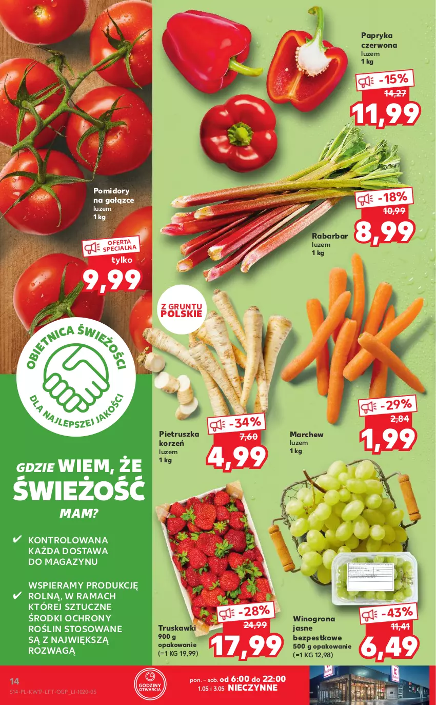 Gazetka promocyjna Kaufland - OFERTA TYGODNIA - ważna 27.04 do 04.05.2022 - strona 14 - produkty: Grunt, Papryka, Papryka czerwona, Pietruszka, Pomidory, Rama, Truskawki, Wino, Winogrona