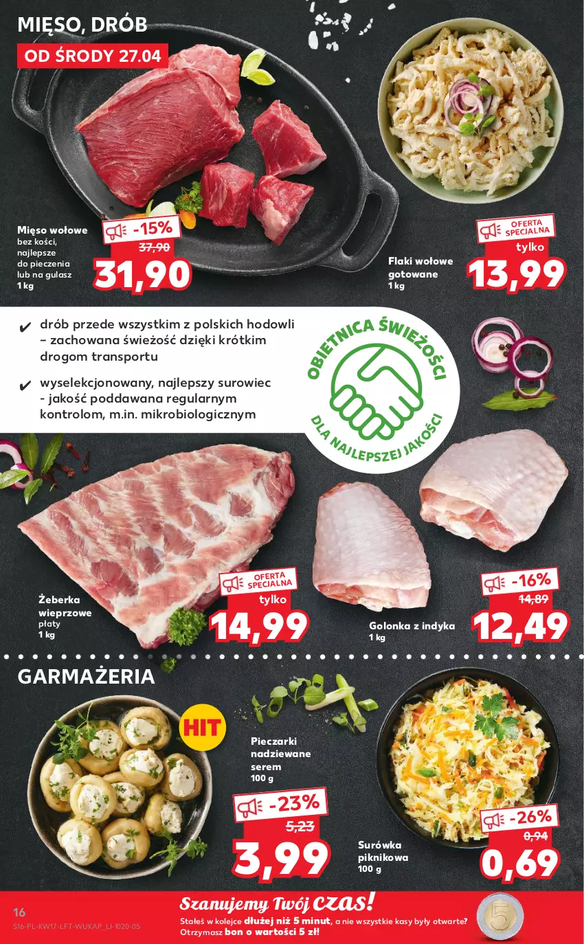 Gazetka promocyjna Kaufland - OFERTA TYGODNIA - ważna 27.04 do 04.05.2022 - strona 16 - produkty: Drób, Flaki, Flaki wołowe, Golonka z indyka, Mięso, Mięso wołowe, Olej, Piec, Por, Ser, Sport, Surówka, Tran