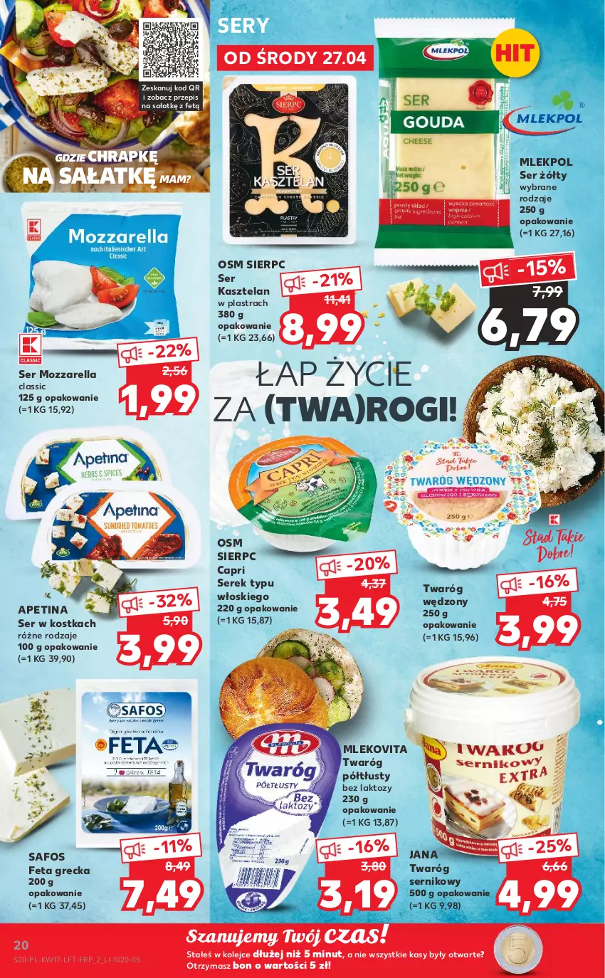 Gazetka promocyjna Kaufland - OFERTA TYGODNIA - ważna 27.04 do 04.05.2022 - strona 20 - produkty: Feta, Kasztelan, Mleko, Mlekovita, Mozzarella, Olej, Sałat, Ser, Ser Kasztelan, Serek, Twaróg, Twaróg półtłusty