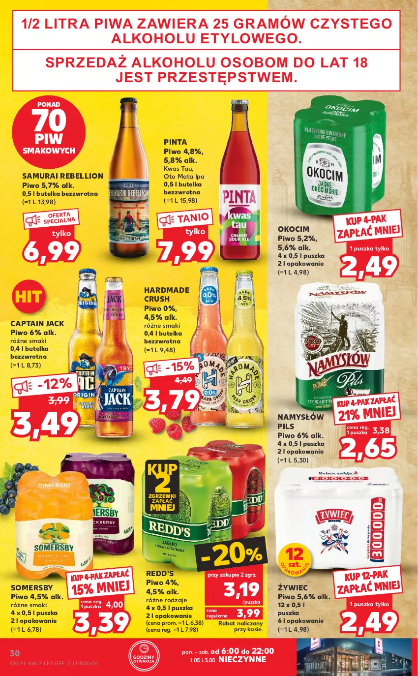 Gazetka promocyjna Kaufland - OFERTA TYGODNIA - ważna 27.04 do 04.05.2022 - strona 30 - produkty: Bell, Captain Jack, Gra, Koc, Lion, Namysłów, Okocim, Piwa, Piwo, Redd's, Somersby