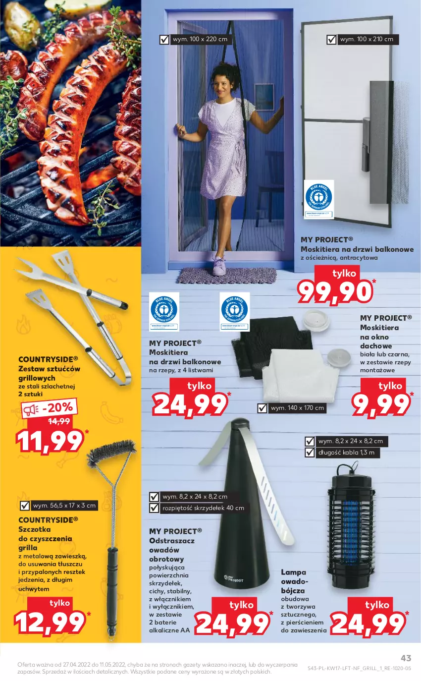 Gazetka promocyjna Kaufland - OFERTA TYGODNIA - ważna 27.04 do 04.05.2022 - strona 43 - produkty: Baterie alkaliczne, Drzwi, Grill, Lampa, Listwa, Okno, Szczotka, Zestaw sztućców