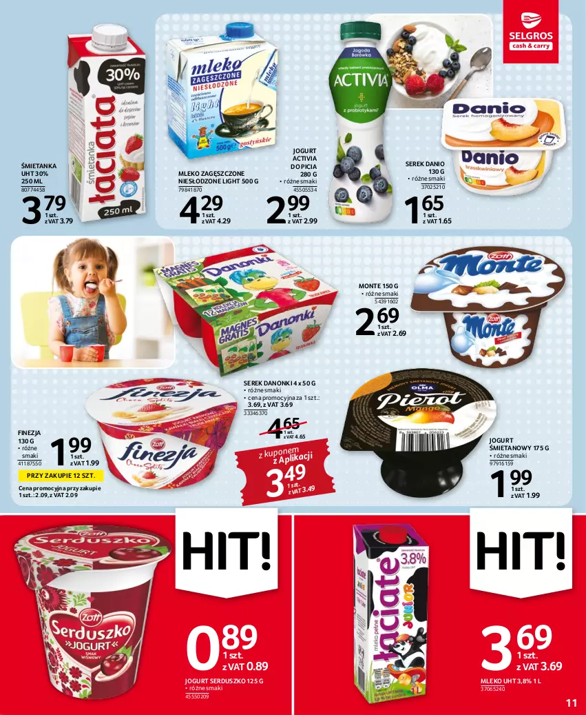 Gazetka promocyjna Selgros - Oferta spożywcza - ważna 03.11 do 16.11.2022 - strona 11 - produkty: Activia, Danio, Danonki, Jogurt, Mleko, Mleko zagęszczone, Monte, Ser, Serek