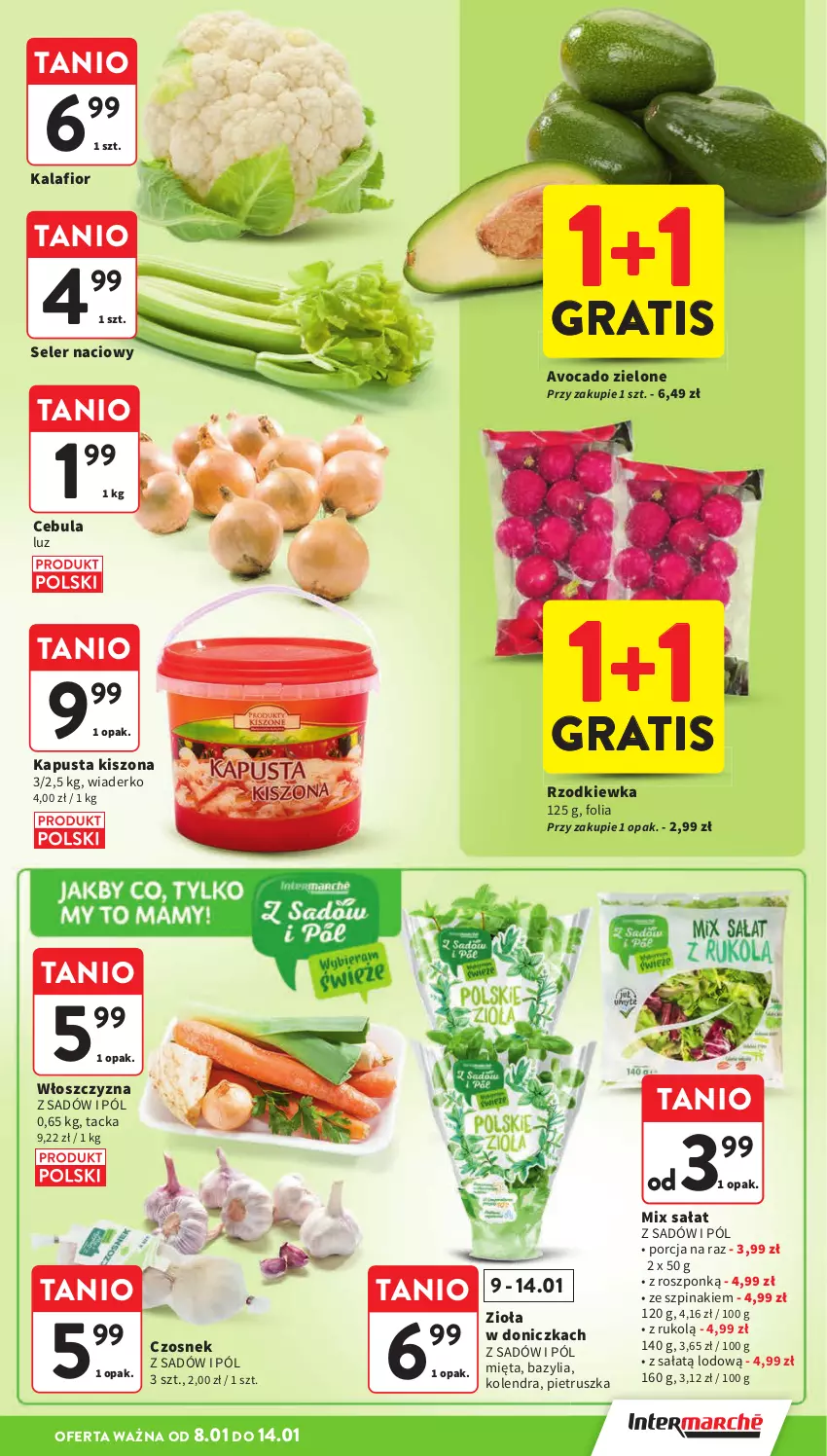 Gazetka promocyjna Intermarche - Gazetka promocyjna - ważna 08.01 do 14.01.2026 - strona 11 - produkty: Avocado, Bazyl, Bazylia, Cebula, Czosnek, Gra, Kalafior, Kolendra, Mięta, Pietruszka, Por, Rzodkiewka, Sałat, Seler naciowy, Szpinak
