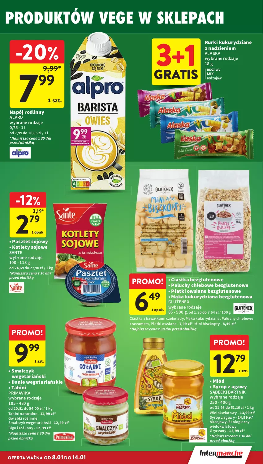 Gazetka promocyjna Intermarche - Gazetka promocyjna - ważna 08.01 do 14.01.2026 - strona 27 - produkty: Alpro, Biszkopty, Chleb, Ciastka, Gołabki, Gra, Gry, Kawa, Kotlet, Mąka, Miód, Napój, Napój roślinny, Pasztet, Płatki owsiane, Prima, Primavika, Rurki, Sante, Sezam, Syrop, Tenex
