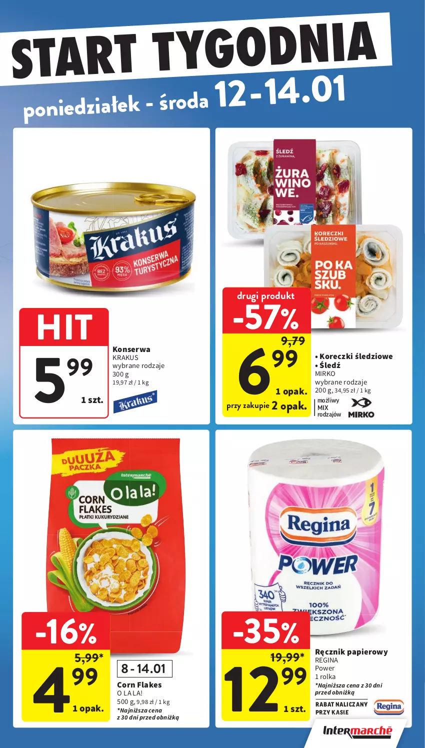 Gazetka promocyjna Intermarche - Gazetka promocyjna - ważna 08.01 do 14.01.2026 - strona 43 - produkty: Corn flakes, Gin, Koreczki śledziowe, Krakus, Papier, Ręcznik, Ser