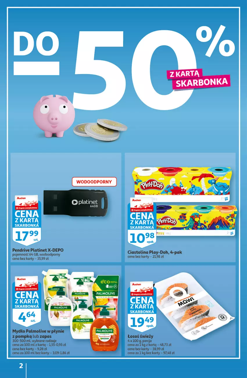 Gazetka promocyjna Auchan - Gazetka przeNISKIE CENY – Przekorzyści cenowe Hipermarkety - ważna 22.09 do 28.09.2022 - strona 2 - produkty: Mydło, Palmolive, Pendrive, PLATINET, Play-Doh, Por