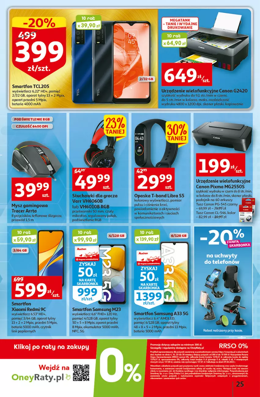 Gazetka promocyjna Auchan - Gazetka przeNISKIE CENY – Przekorzyści cenowe Hipermarkety - ważna 22.09 do 28.09.2022 - strona 25 - produkty: Acer, Akumulator, Amol, Bateria, Canon, Fa, Gra, LG, Mikrofon, Mysz, Opaska, Przewód, Samsung, Skaner, Słuchawki, Smartfon, Tusz, Urządzenie wielofunkcyjne