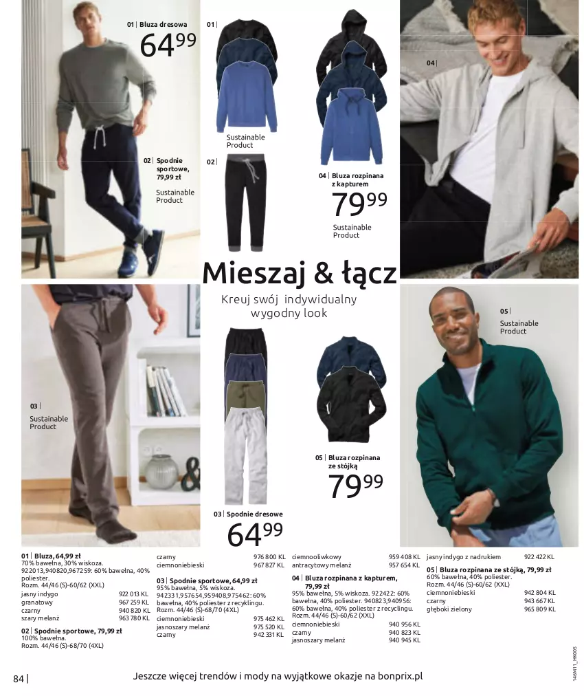 Gazetka promocyjna Bonprix - Olśniewaj swoim blaskiem - ważna 22.11.2022 do 22.05.2023 - strona 86 - produkty: Bluza, Bluza dresowa, Clin, Dres, Gra, Granat, Por, Spodnie, Spodnie dresowe, Spodnie sportowe, Sport, Wełna