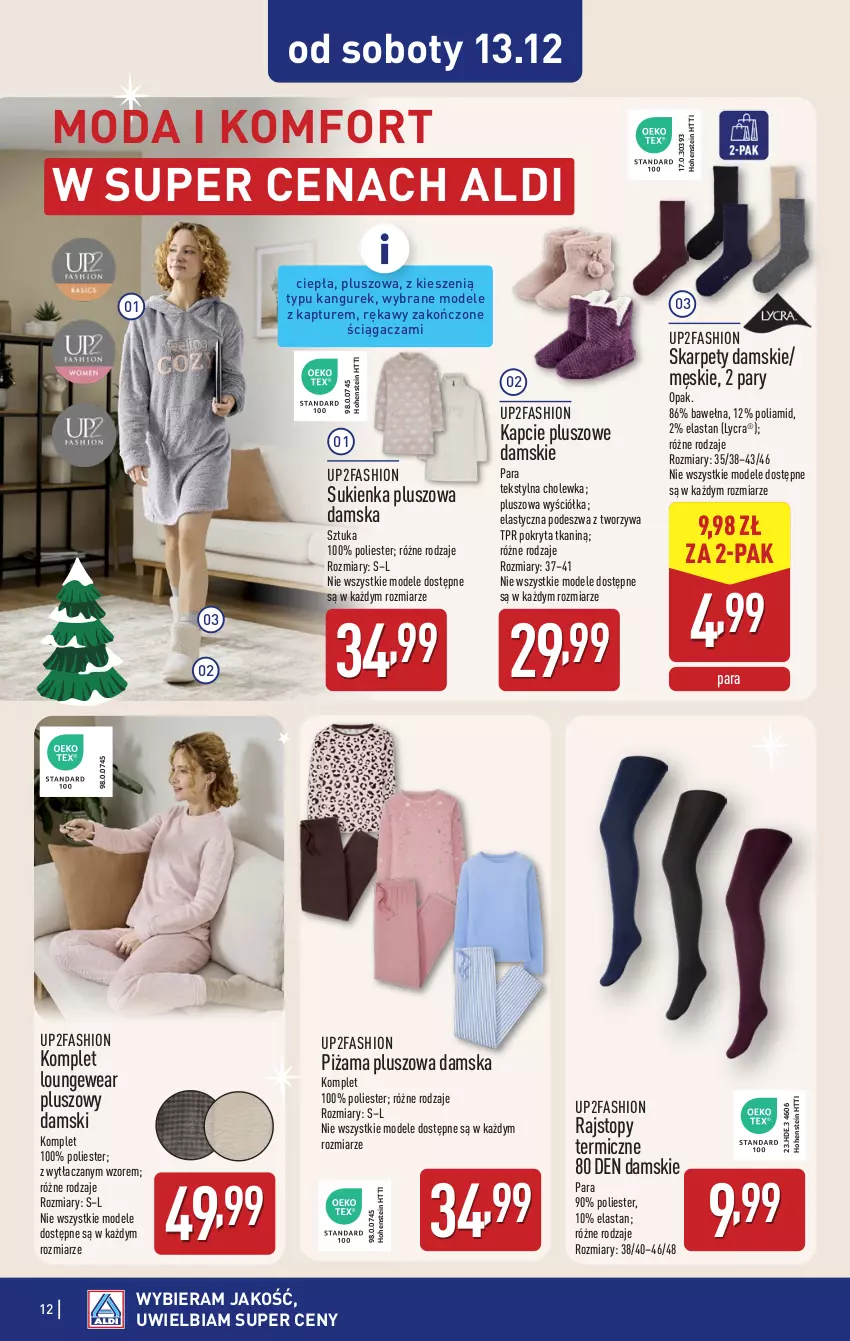 Gazetka promocyjna Aldi - Artykuły przemysłowe i tekstylia - ważna 10.12 do 13.12.2025 - strona 12 - produkty: Fa, Kapcie, Karp, Moda, Piżama, Rajstopy, Sukienka, Top, Wełna