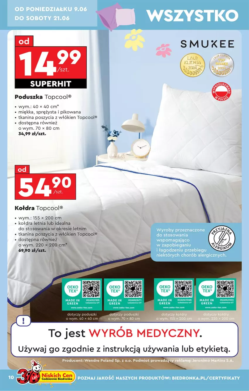 Gazetka promocyjna Biedronka - Okazje Tygodnia - ważna 07.06 do 21.06.2025 - strona 12 - produkty: Kołdra, LG, Poduszka, Top