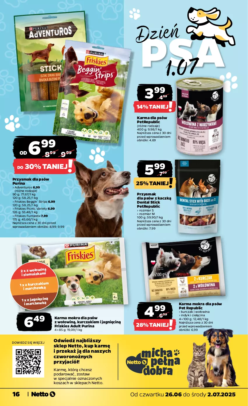 Gazetka promocyjna Netto - Od Czwartku - ważna 26.06 do 02.07.2025 - strona 16 - produkty: Adventuros, Friskies, Gin, JBL, Kosz, Kurczak, Noż, Pur, Purina, Wołowina