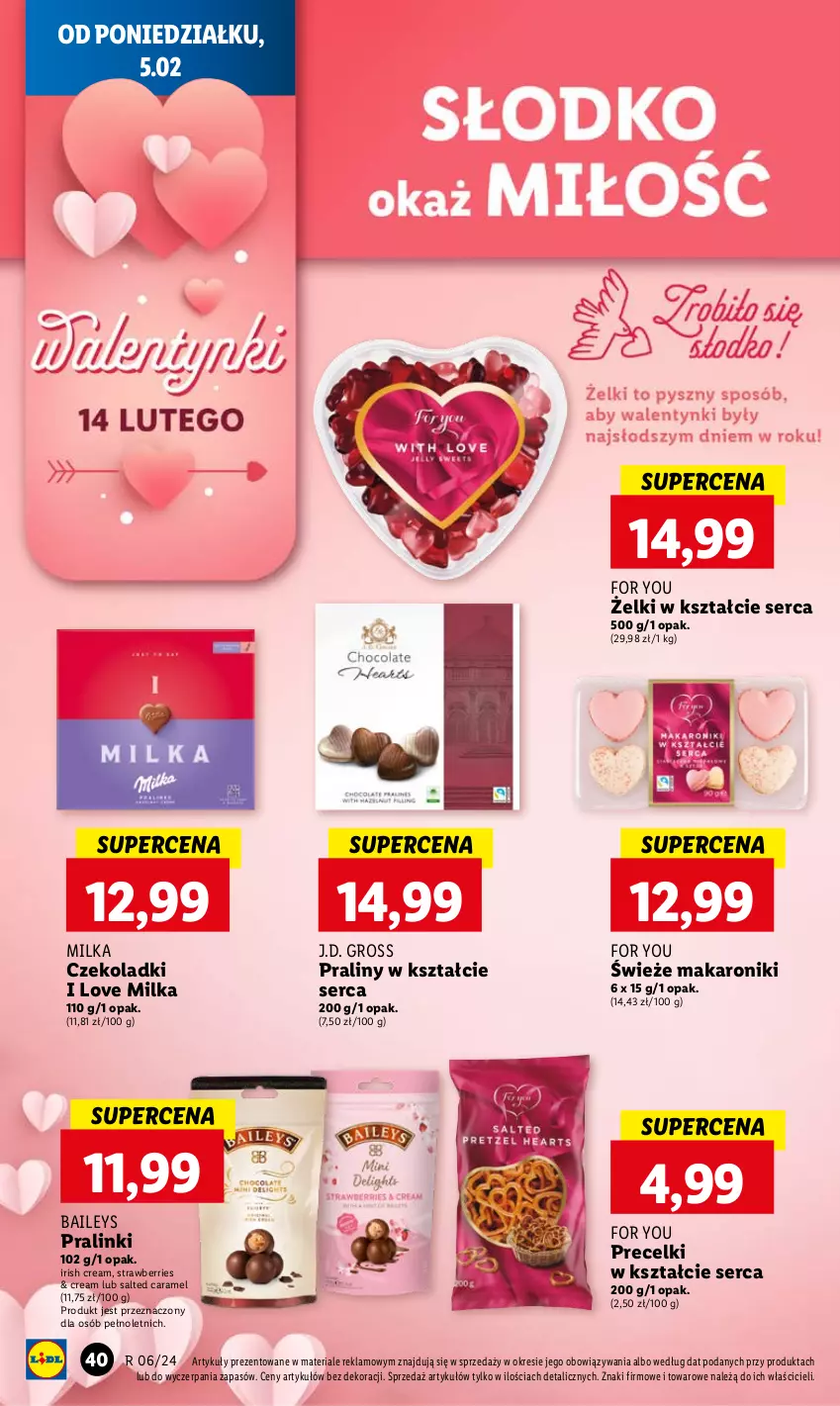 Gazetka promocyjna Lidl - GAZETKA - ważna 05.02 do 07.02.2024 - strona 44 - produkty: Makaron, Milka, Praliny, Precelki, Ser