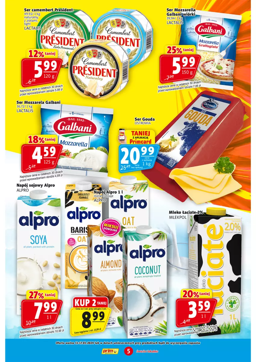 Gazetka promocyjna Prim Market - ważna 11.01 do 17.01.2024 - strona 5 - produkty: Alpro, Galbani, Napój, Ser