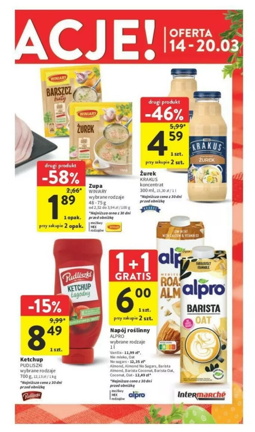 Gazetka promocyjna Intermarche - ważna 18.03 do 20.03.2024 - strona 47 - produkty: Alpro, Ketchup, Krakus, Mleko, Napój, Napój roślinny, Pudliszki, Winiary, Zupa